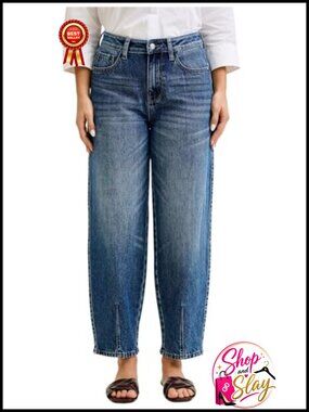 High Waisted Rigid Magic Barrel Jeans with Dart Detailing